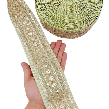 Art Silk Trim Gold Embroidered Sequins Trim, Decorative Trim, Indian Sari Border